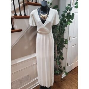 Asos Women's White Solid Polyester V-Neck Short Sleeve Casual Long Maxi Dress 8